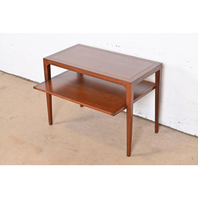 John Van Koert for Drexel Sculpted Cherry Wood Two-Tier Side Table, Newly Refinished For Sale - Image 12 of 12