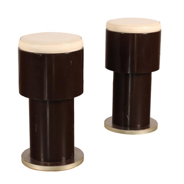 Stools in Lacqured Wood and Leatherette, 1970s, Set of 2 For Sale - Image 9 of 9