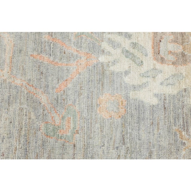 Gray 12x15 Hand-Knotted Modern Oushak Style Wool Area Rug – Muted Sage Floral Design For Sale - Image 8 of 10