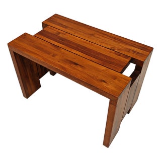Vintage Walnut Coffee Table and Stool, 1970s For Sale