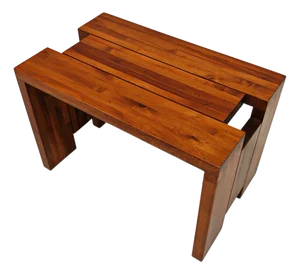 Vintage Walnut Coffee Table and Stool, 1970s