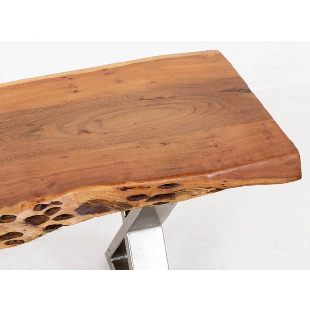 Early 21st Century Live Edge Wood Bench With X-Form Legs For Sale - Image 5 of 9