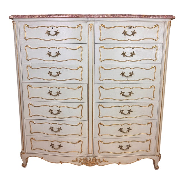 Weekly Crossbow Cabinet with Double Row of Louis Xv Style Drawers in Lacquered and Gilded Wood, 1900s For Sale