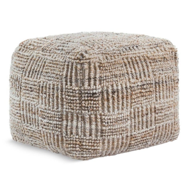 Outdoor / indoor accent pouf with a loop-pile weave featuring soothing neutral caramel and ivory tones. Crafted from 100%...