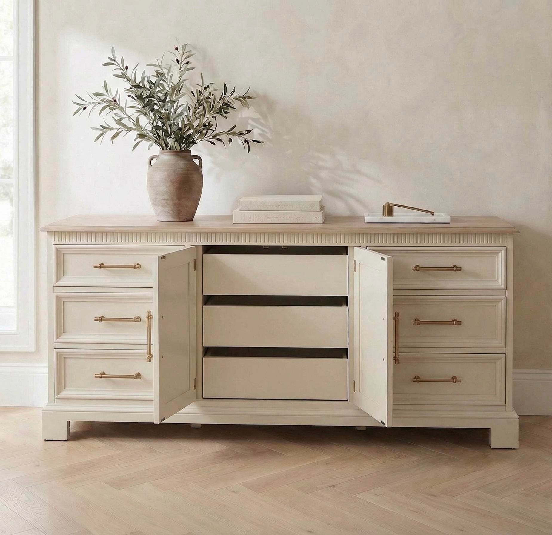 1980s Refinished Drexel Heritage Sideboard – Cream & Natural Wood