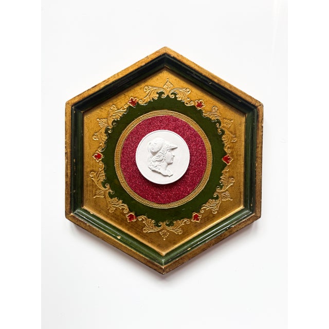 2020s Intaglio on Florentine Frame Mixed Media by Dorothy Art, Emerald Green With Red For Sale - Image 5 of 6