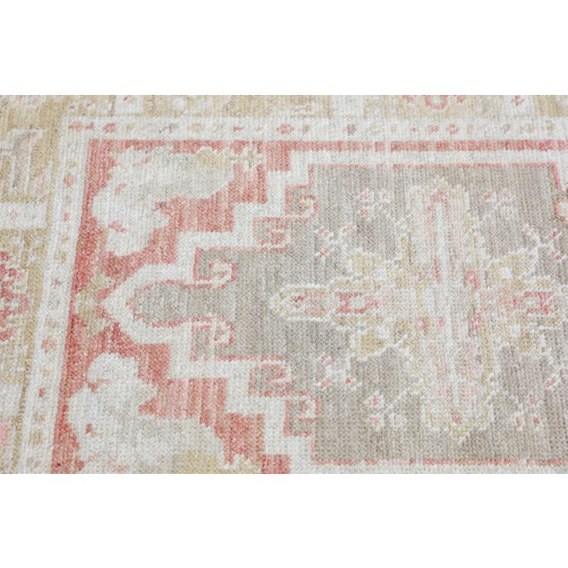 Turkish Oushak Rug Soft Coral & Olive Handwoven Wool Rug 2'11" X 4'3" For Sale - Image 9 of 9