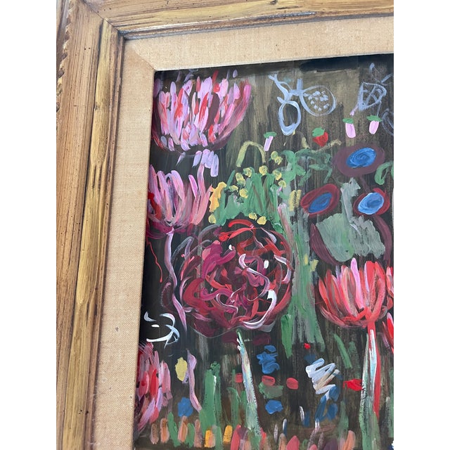 1970s Abstract Floral Modern Painting Artist Signed in Antique Frame For Sale - Image 4 of 4