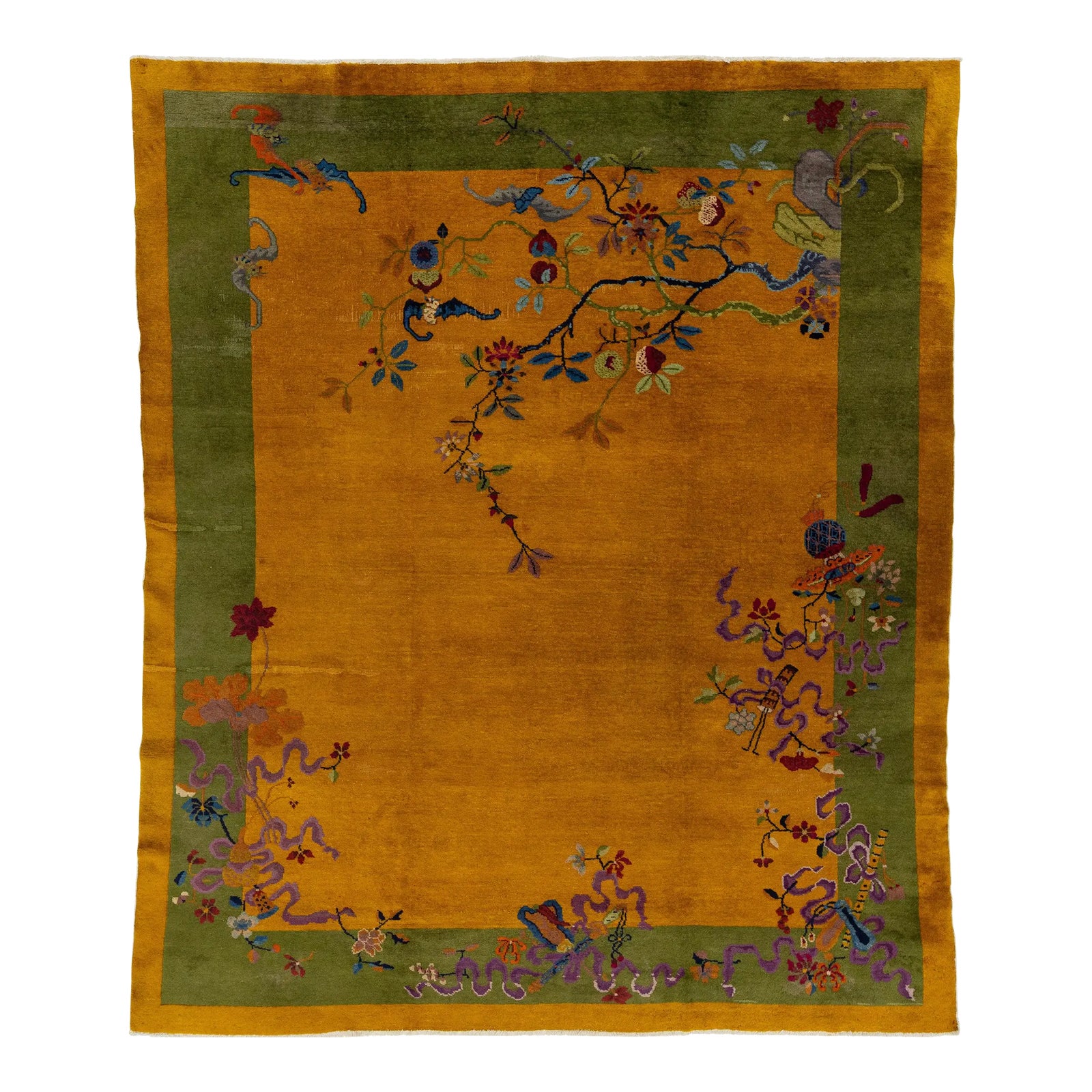 8 X 10 Goldenrod Antique Chinese Art Deco Handmade Wool Rug | Chairish