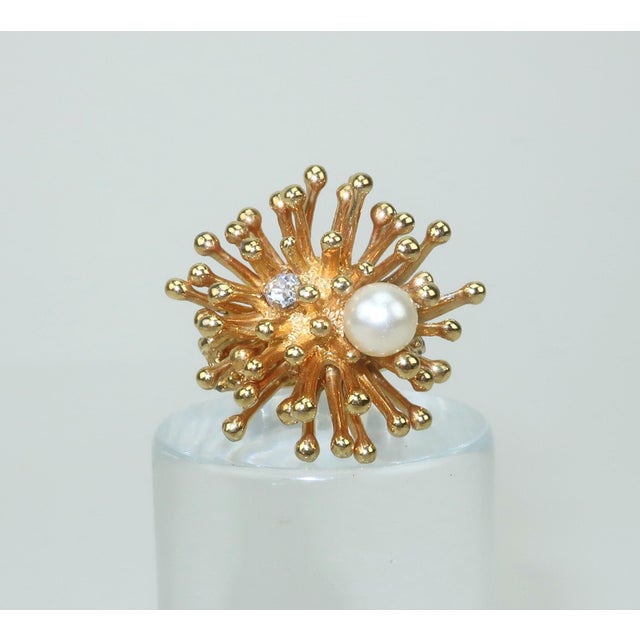 Metal Sarah Coventry Starburst Gold Tone Cocktail Ring For Sale - Image 7 of 10