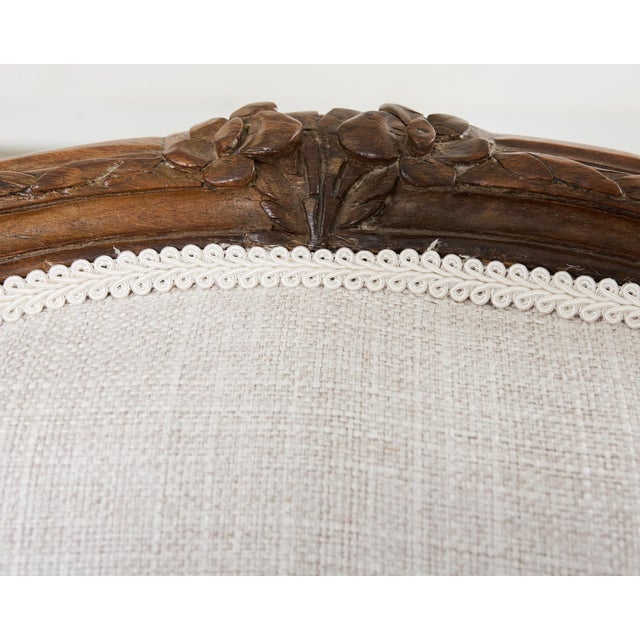 Pair of French Louis XV Style Walnut Bergeres With Linen For Sale - Image 12 of 18