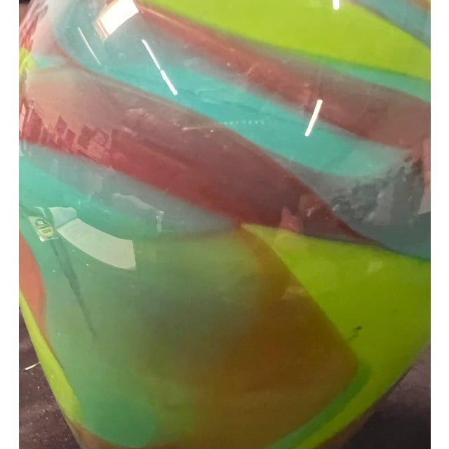 Vintage Hand Blown Colorful Glass Vase, Signed. For Sale - Image 9 of 12