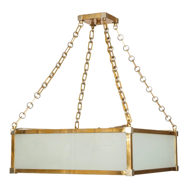 Bespoke Art Deco Style Nickel and Brass-Plated Pendant Fixture For Sale