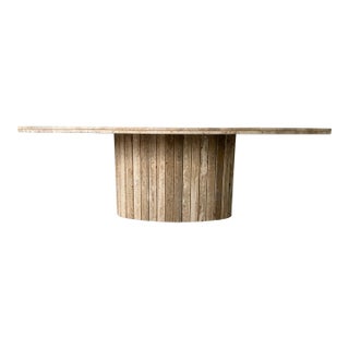1980’s Vintage Italian Postmodern Travertine Dining Table With Sculptural Base For Sale