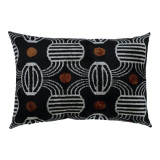 Contemporary Handmade Black Velvet Throw Pillow and Down Feather Insert For Sale