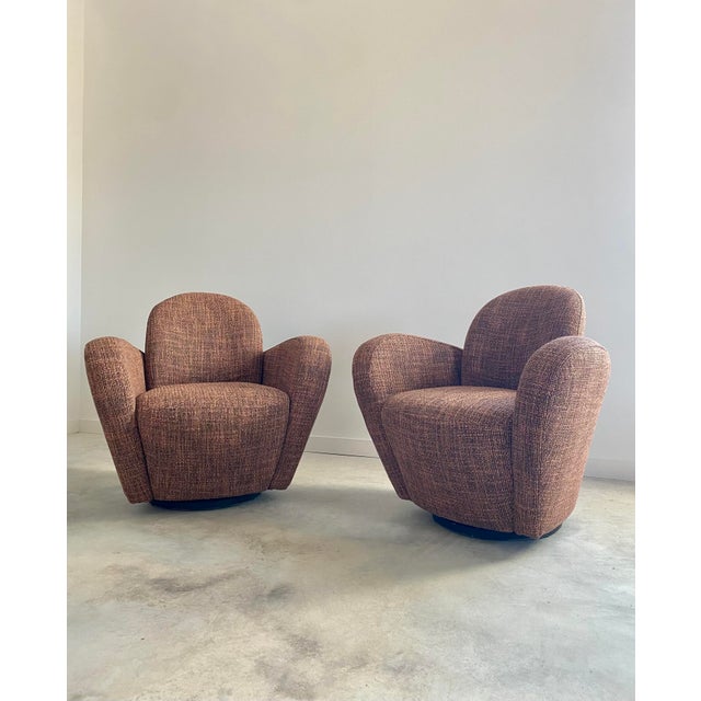 Pair of Michael Wolk "Miami" Postmodern Striped Swivel Chairs For Sale - Image 12 of 15