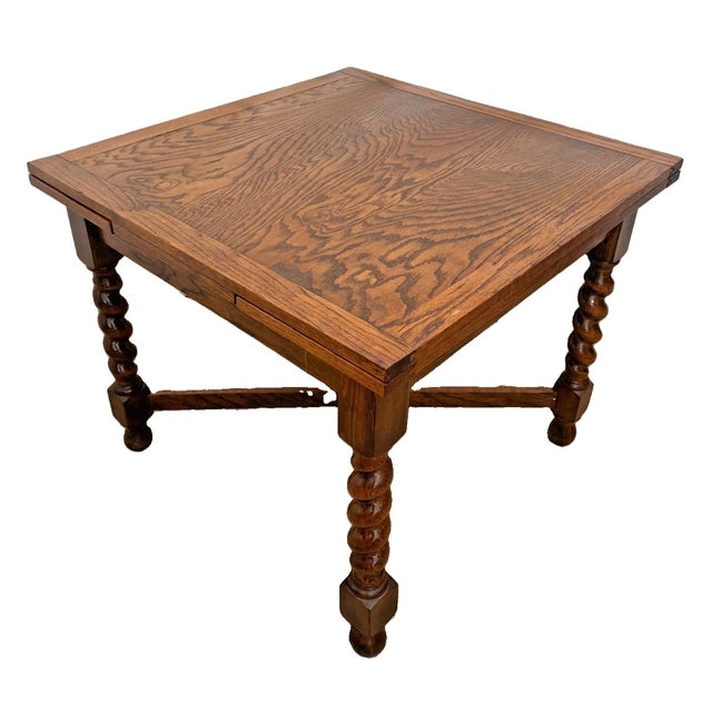 Brown Antique Expanding Pub Kitchen Table Barley Twist Legs English Tiger Oak For Sale - Image 8 of 13