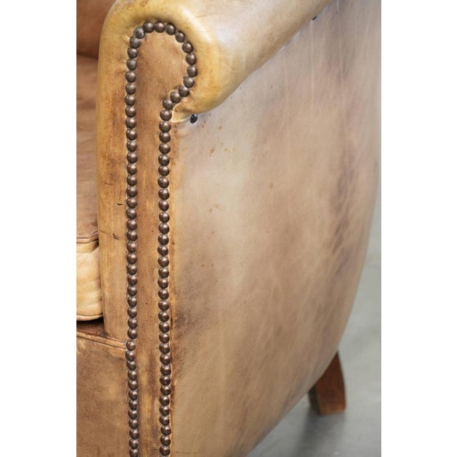 Vintage English-Style Cowhide Leather Club Armchair For Sale - Image 12 of 15