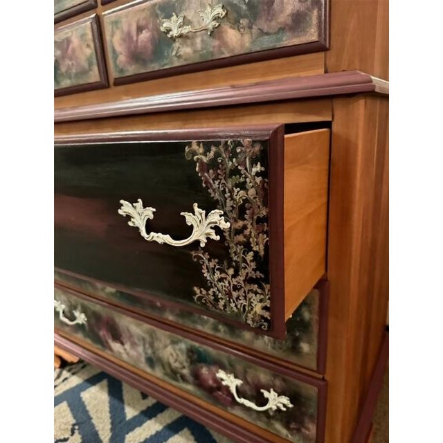 Kling Furniture Co. Vintage Kling Solid Cherry Hand-Painted Tallboy | Tall Chest of Drawers For Sale - Image 4 of 8