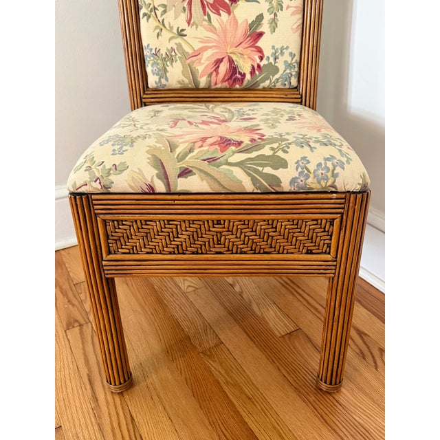 Vintage Pencil Reed Side Chair With Floral Upholstery For Sale - Image 6 of 12