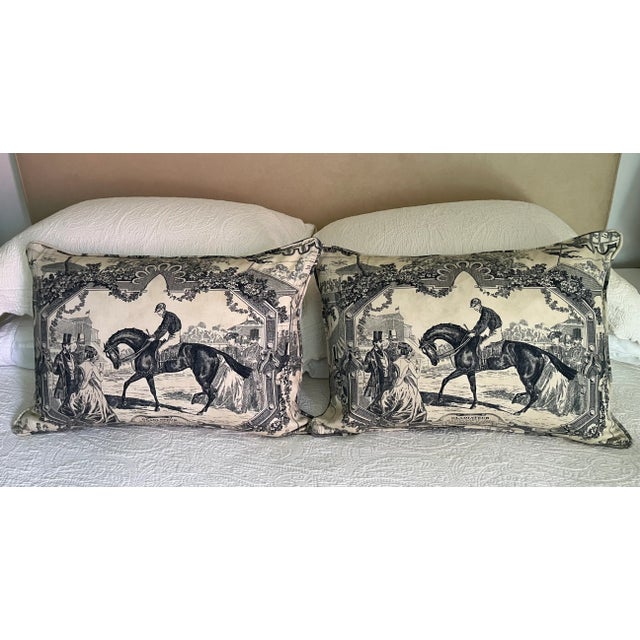 Ink Blue Custom Kravet "Gladiateur" Equestrian Toile Pillows-a Pair For Sale - Image 8 of 9