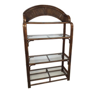 Vintage Rattan and Glass Arched Fan Top Multi Shelf Etagere For Sale