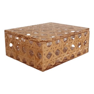 Mid-Century Modern Acrylic Glass and Vienna Straw Box from Christian Dior, 1980s For Sale