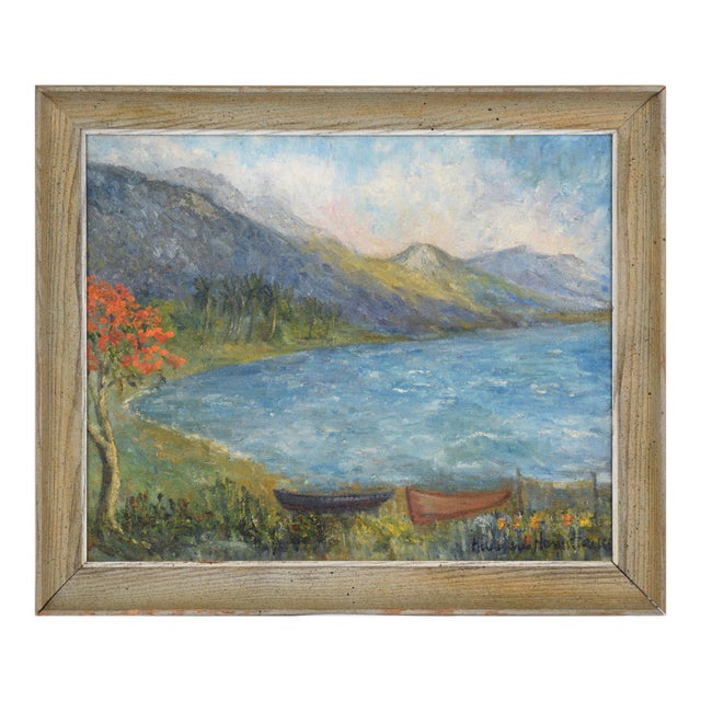 Hildegarde Hamilton by Island Mountains and Boats by the Coast, Mid 20th Century Landscape For Sale