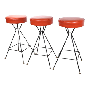 Mid 20th Century Lot of Three Mid Century Swivel Bar Stools