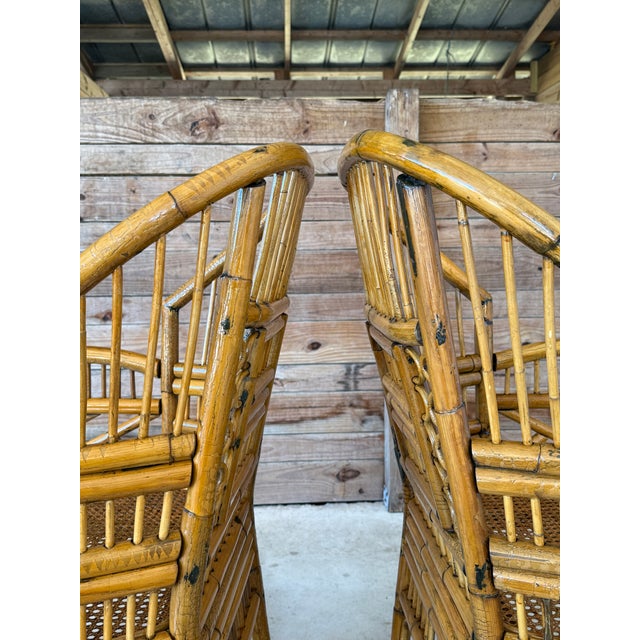 Tan Mid-20th Century Restored Brighton Pavilion–Style Rattan Cane Chairs-Pair For Sale - Image 8 of 12