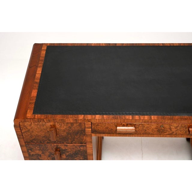 Art Deco Burr Walnut Desk with Leather Top, 1930 For Sale - Image 6 of 11