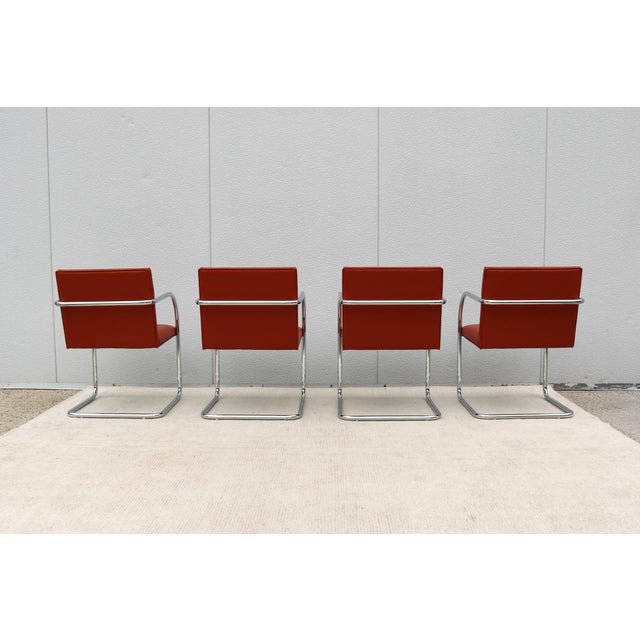 Ludwig Mies Van Der Rohe Brno Tubular Chairs in Orange Vinyl by Gordon, Set of 4 For Sale - Image 10 of 18