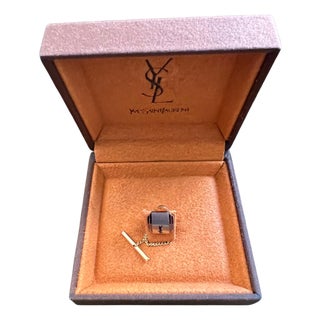 Rare Vintage Yves Saint Tie Pin, Gold Plate & Steel, logo "Circa 1990s" For Sale