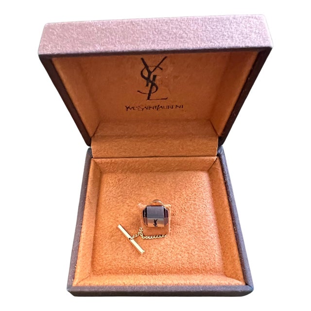 Rare Vintage Yves Saint Tie Pin, Gold Plate & Steel, logo "Circa 1990s" For Sale