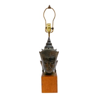 A 19th Century Southeast Asian Bronze Buddha Head Mounted as a Table Lamp For Sale