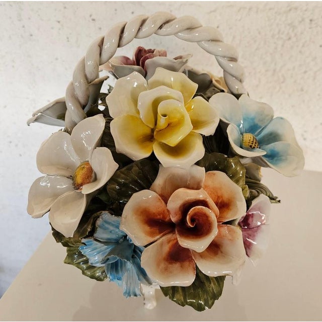 Bassano Ceramic Basket with Flowers, Italy, 1950s For Sale - Image 15 of 18