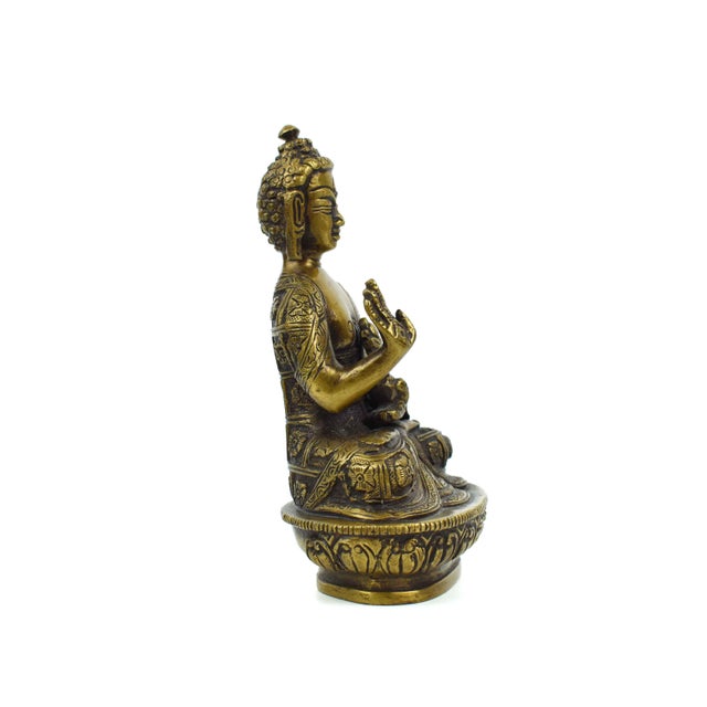 Mid 20th Century Brass Healer Medicine Figurine in Protection Gesture With Abhaya Mudra For Sale - Image 4 of 6