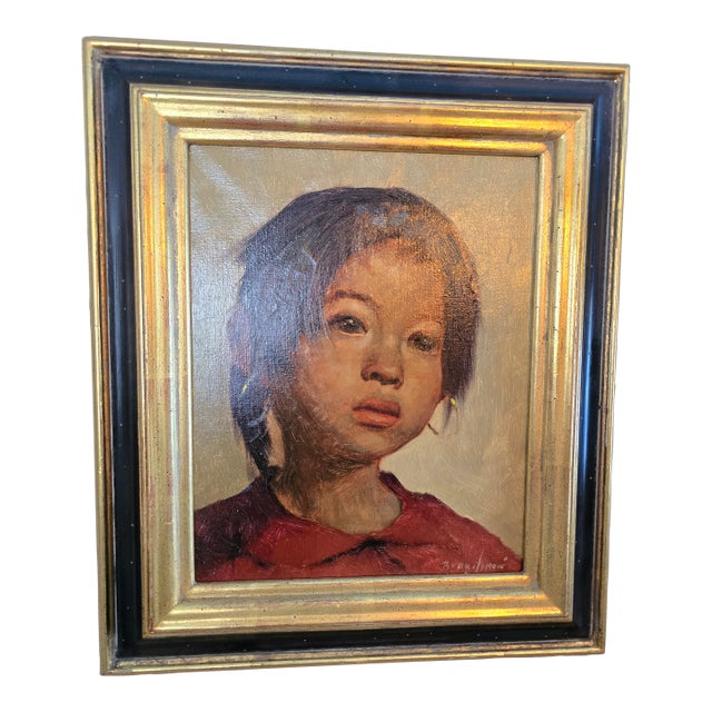 Vintage Pre Mid Century Modern Signed Portrait Painting For Sale