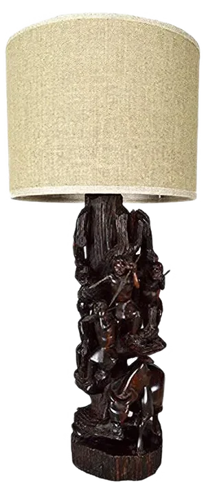 Carved Ebony Table Lamp, 1950s