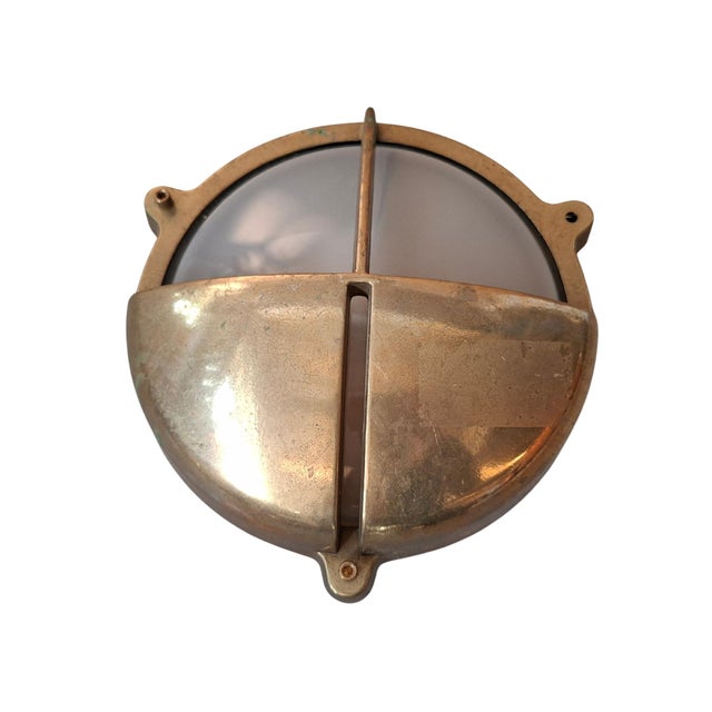 1970s Vintage Industrial Style Nautical Bulkhead Lamp in Brass, 1970 For Sale - Image 5 of 9
