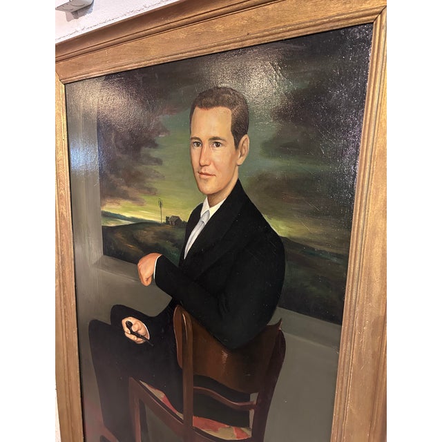 Mid 20th Century Oversized Oil Painting on Canvas, Full Height, Portrait of a Handsome Gentleman For Sale - Image 12 of 12