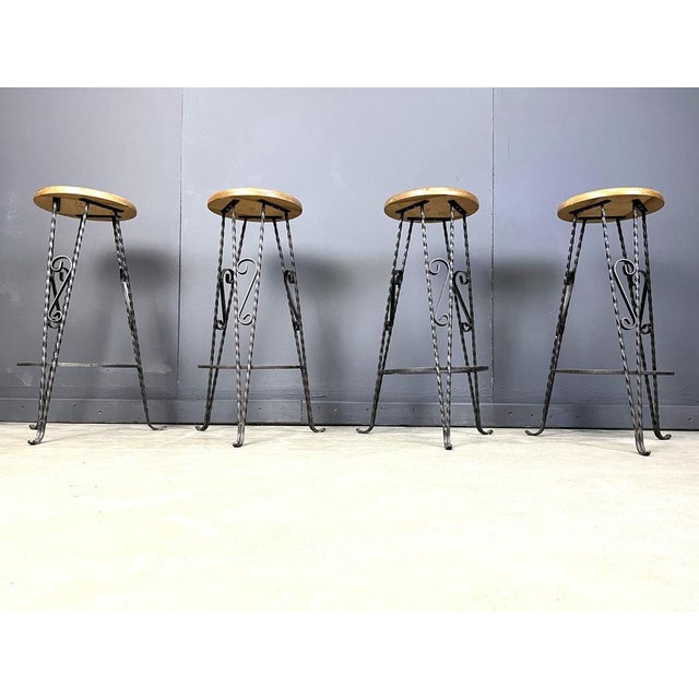 Vintage French Wrought Iron Bar Stools, 1960s, Set of 4 For Sale - Image 6 of 11