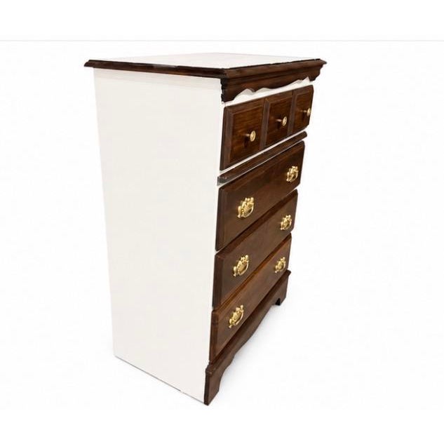 Vintage traditional walnut 4-drawer dresser with beautiful carved detailing and original brass-tone hardware. Rich wood...