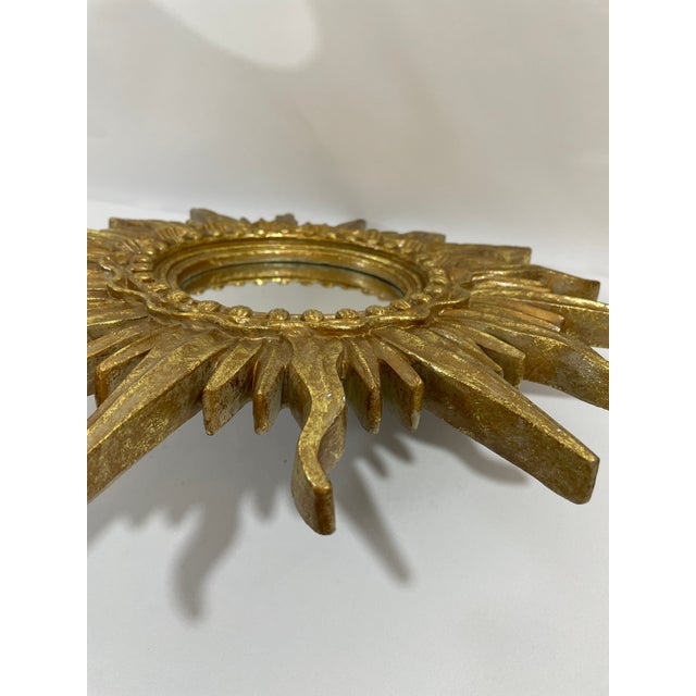 Vintage 16.5" French Style Gilded Resin Sunburst Wall Mirror For Sale - Image 12 of 16