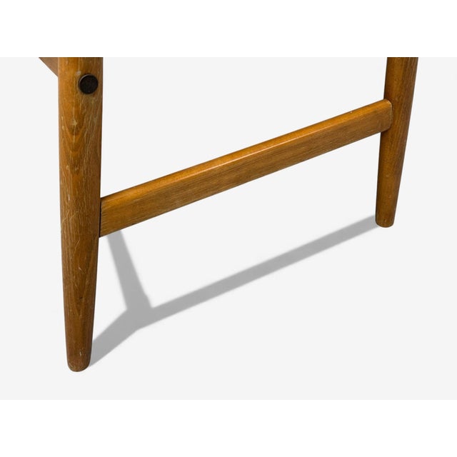 Brown Danish Modern, Aztec Fabric, Light Stained Wood, Footstool, Denmark, 1950s For Sale - Image 8 of 8