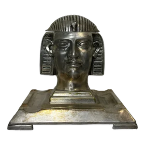 British Hallmarked 19th Century Silver Plate Inkwell Stand Egyptian Pharaoh