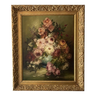 1960 Italian School Still Life Oil Painting on Canvas Framed Signed For Sale