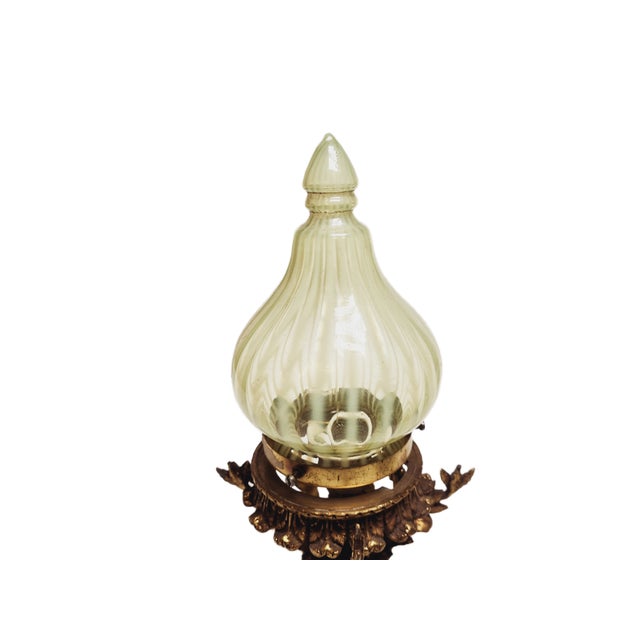 1930s Empire Bronze Pending Lamp with Uranium Glass, France, 1890s For Sale - Image 5 of 14