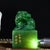 1950s Shoushan Green Stone Seal, Carved Ancient Beast Chop, Chinese Scholar Stone Stamp With Gilded Inscription For Sale - Image 5 of 9