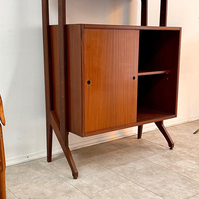 Brown Italian Modular Teak Bookcase with Bar Compartment and Sliding Doors, 1960s For Sale - Image 8 of 13
